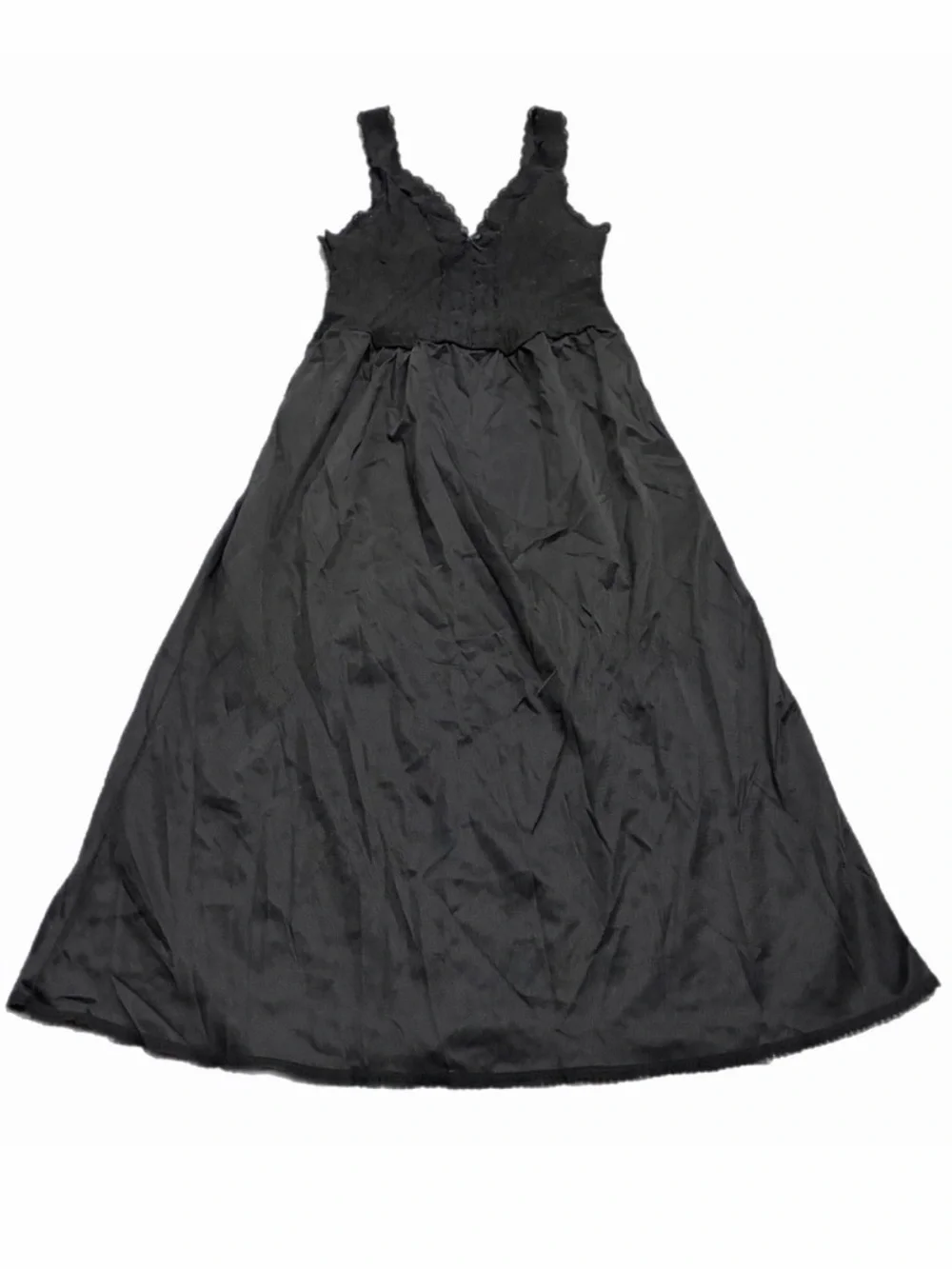 90s European Vintage Charmant Silky Corset Lace Bodice Slip Dress Black S/M